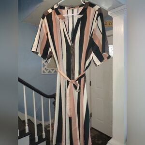 SHEIN Striped V-Neck Dress with Belt Plus Size 4X